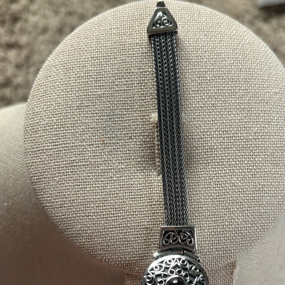 Vintage Sterling Silver 925 Filigree Heart Bracelet Red Garnet Gothic Boho - Picture 8 of 16